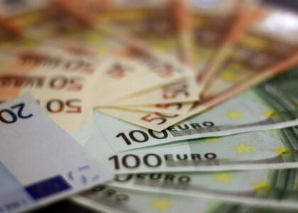 closeup on pile of euro banknotes. free public domain cc0 image.